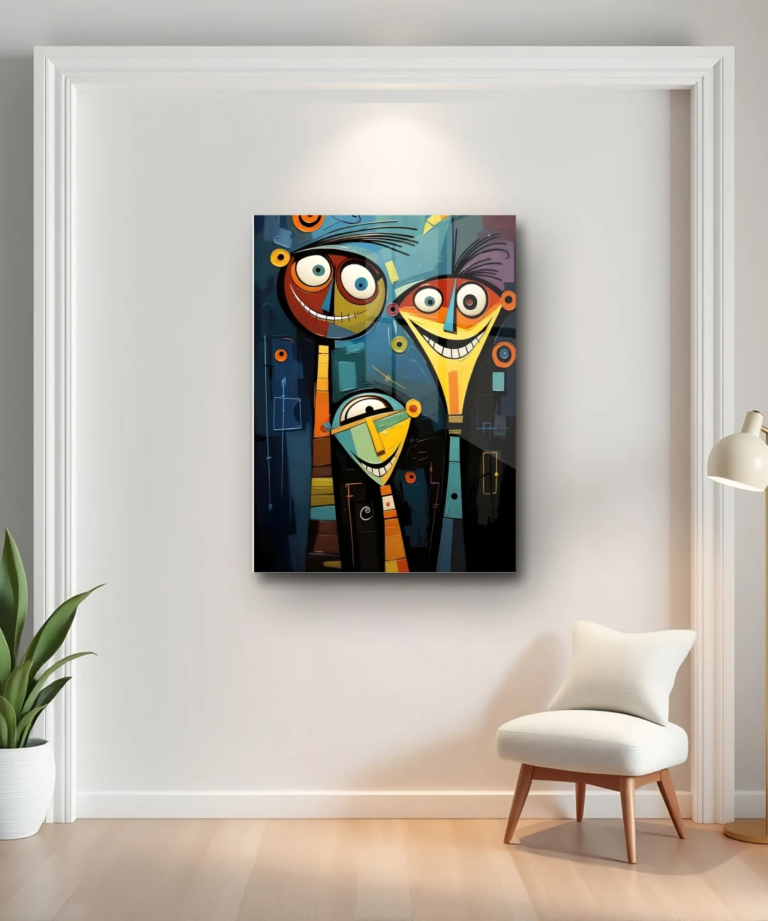 Canlı Renkli Smiley Yüzler Cam Tablo
