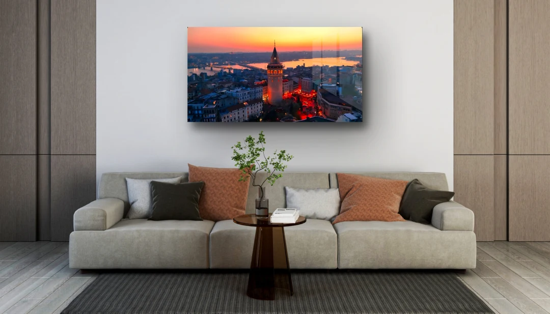 Gün Batımı Şehir Manzarası Cam Tablo