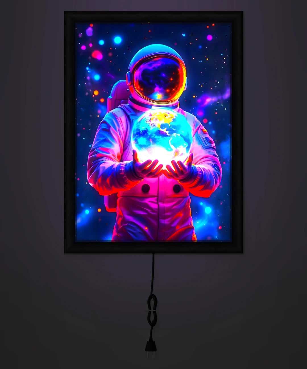 Dünyayı Tutan Astronot Işıklı Cam Tablo