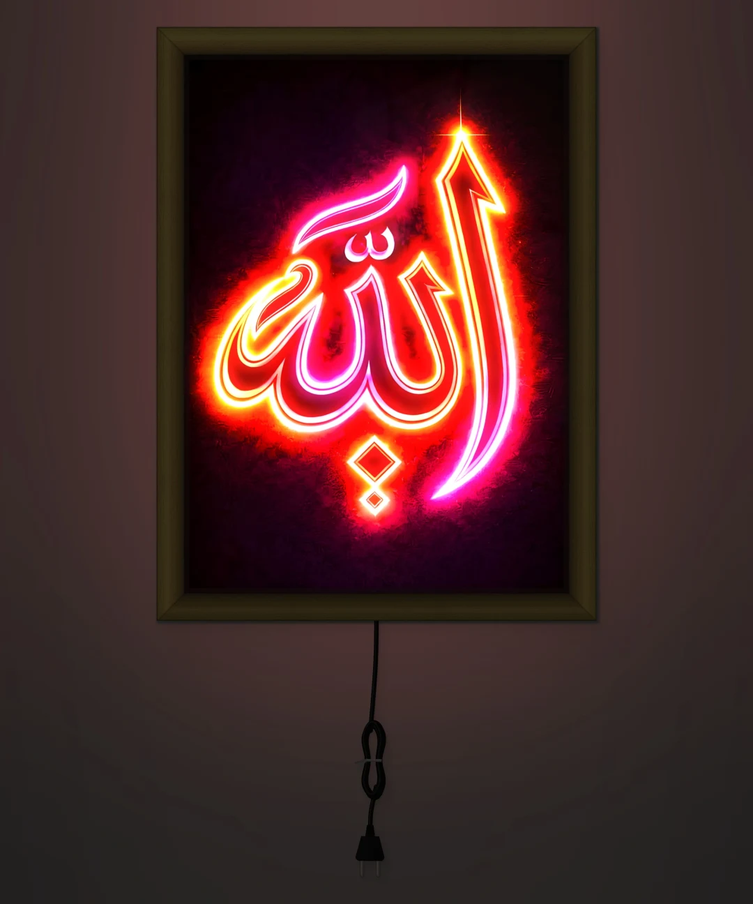 Neon Allah Lafzı Hat Işıklı Cam Tablo