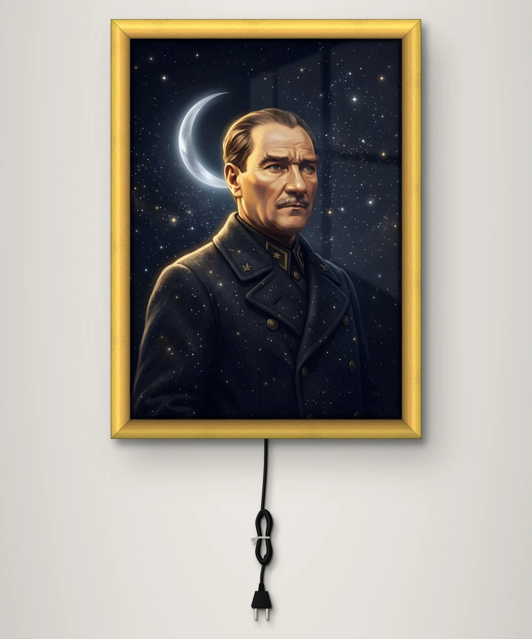 Yıldızlı Gece Atatürk Portresi Işıklı Cam Tablo