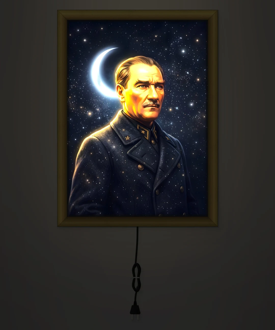 Yıldızlı Gece Atatürk Portresi Işıklı Cam Tablo
