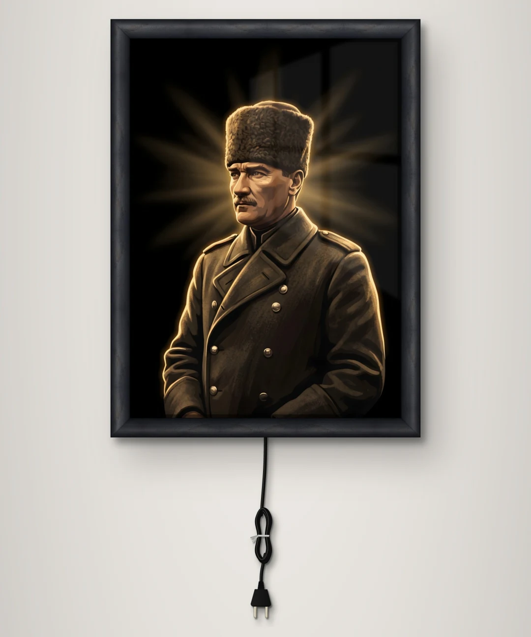 Kalpaklı Atatürk Portresi Işıklı Cam Tablo