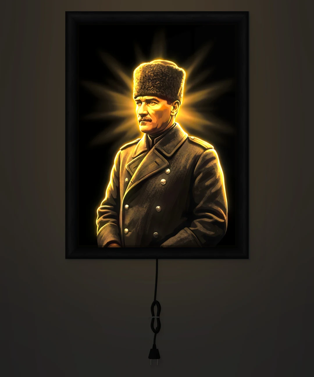 Kalpaklı Atatürk Portresi Işıklı Cam Tablo