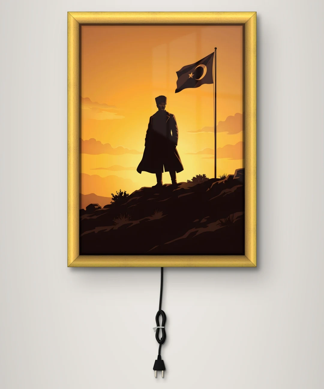 Gün Batımında Atatürk Silüeti Işıklı Cam Tablo