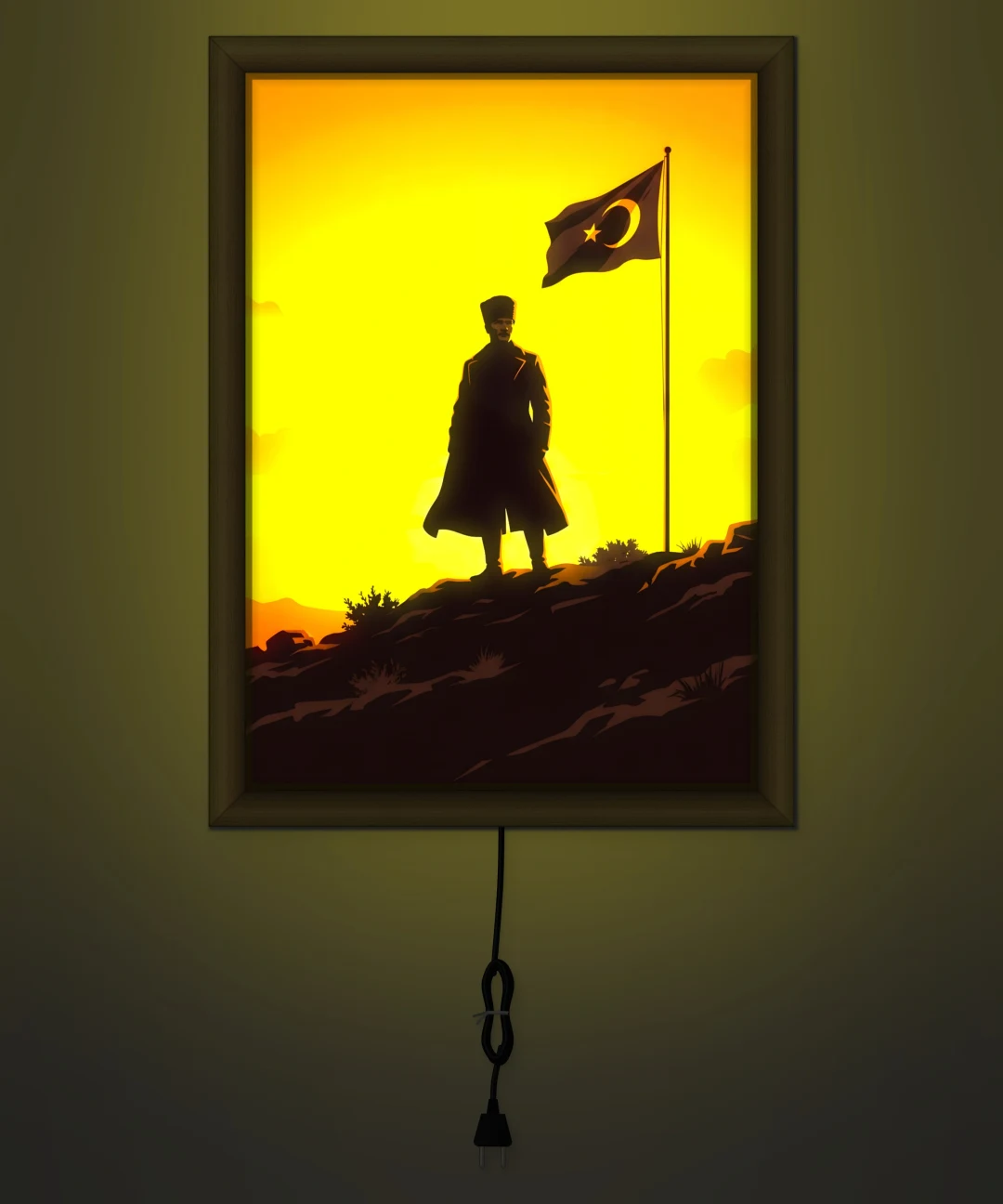 Gün Batımında Atatürk Silüeti Işıklı Cam Tablo