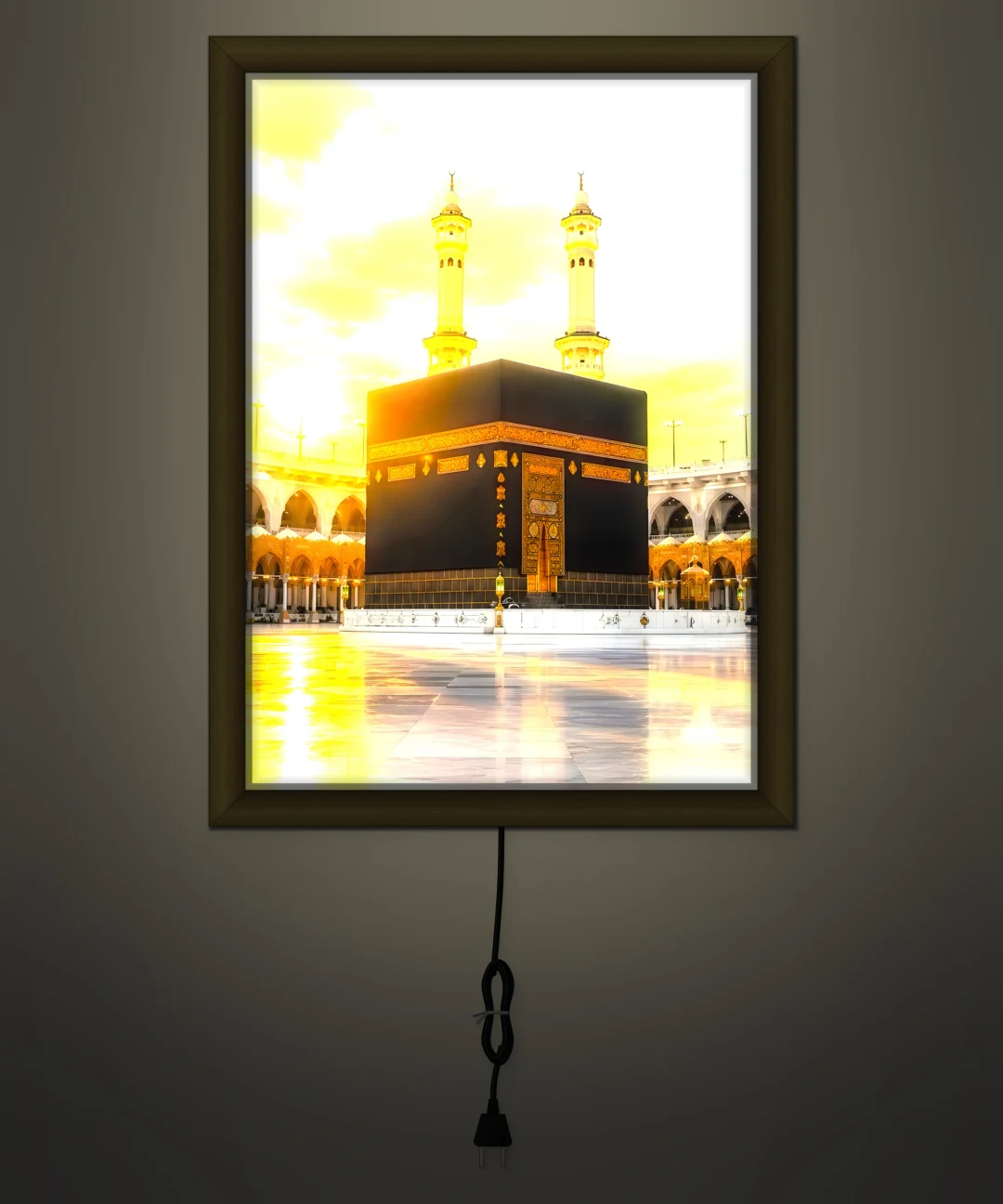 Gün Batımında Kabe Işıklı Cam Tablo