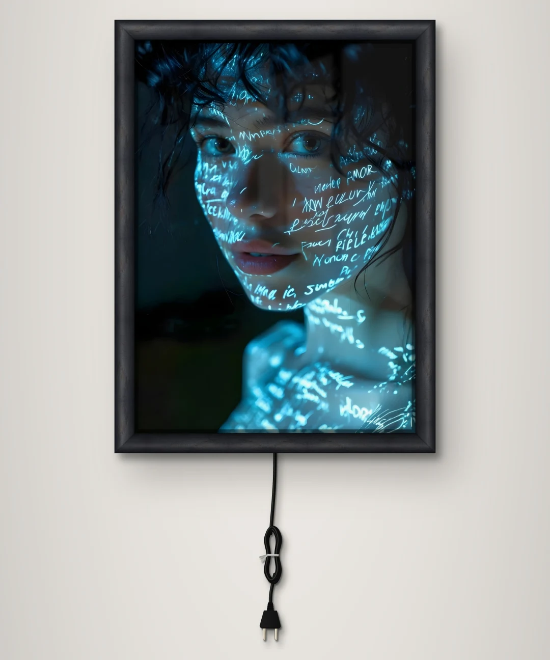 Neon Yazılı Kadın Portresi Işıklı Cam Tablo