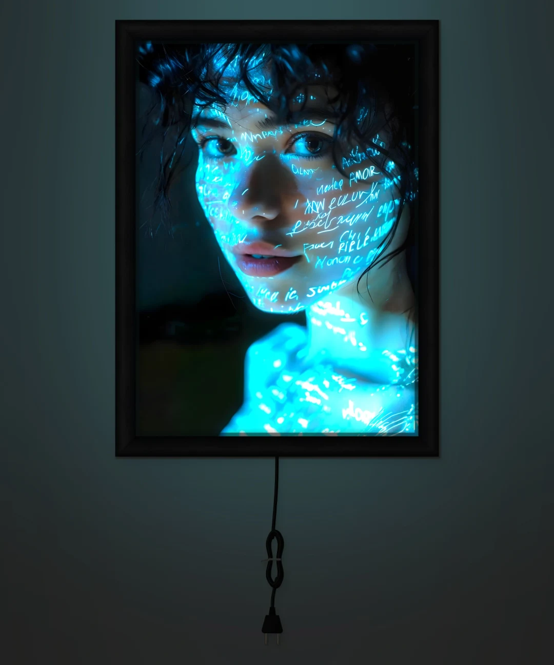 Neon Yazılı Kadın Portresi Işıklı Cam Tablo