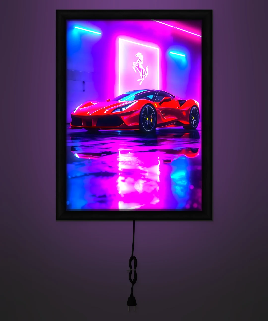Kırmızı Ferrari Neon Garaj Işıklı Cam Tablo