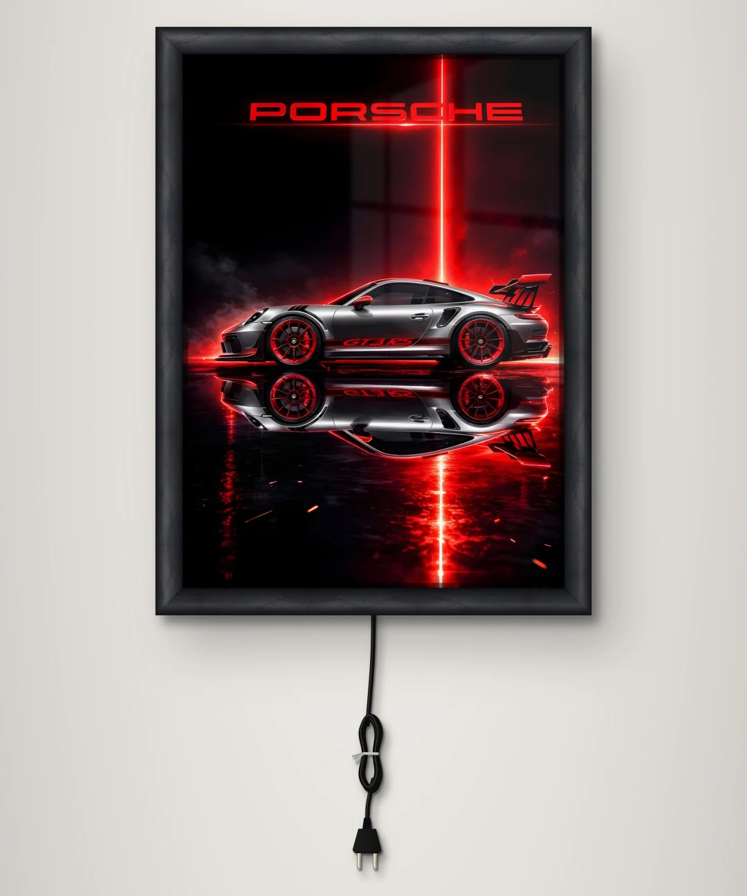 Porsche 911 GT3 RS Kırmızı Neon Işıklı Cam Tablo