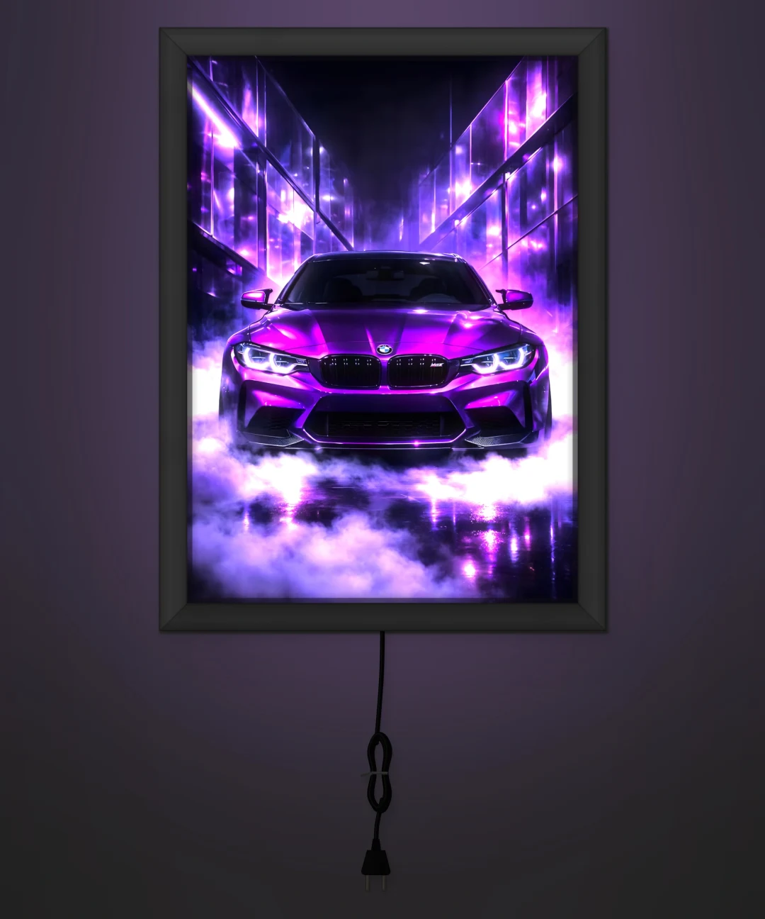 Mor BMW M Spor Otomobil Işıklı Cam Tablo