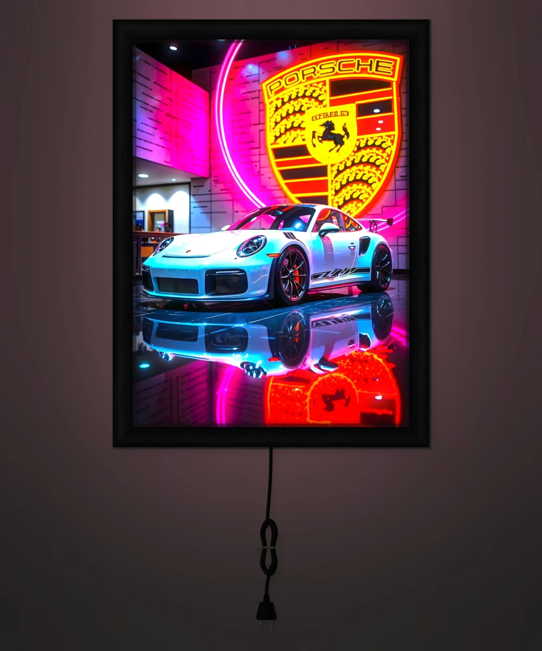 Neon Porsche 911 GT2 RS Işıklı Cam Tablo