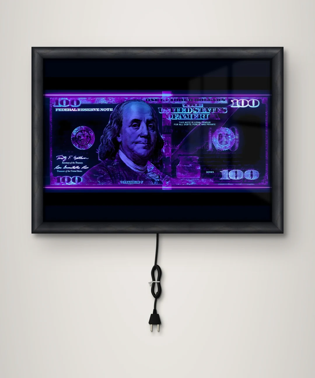 Neon 100 Dolar Banknot Işıklı Cam Tablo