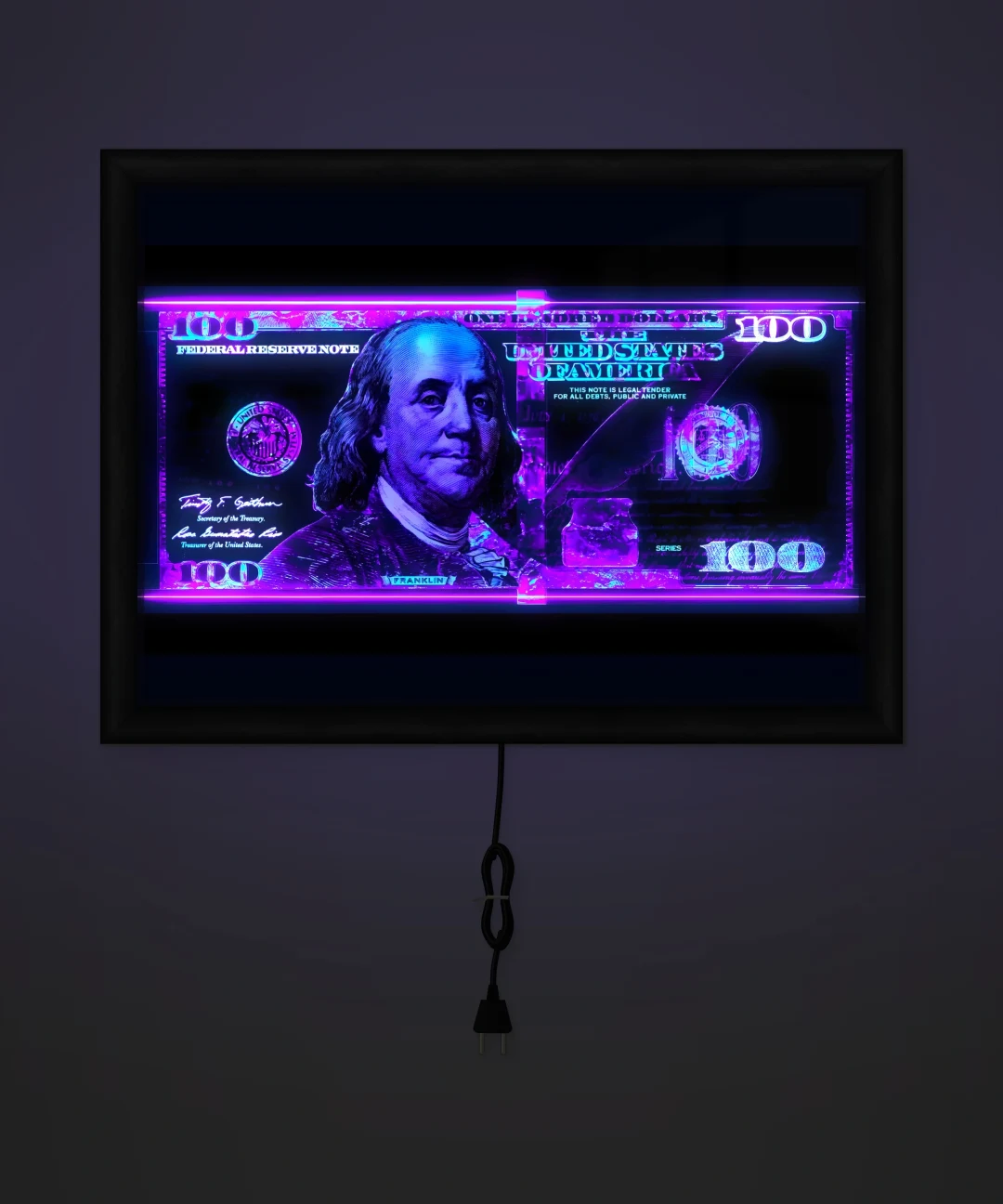 Neon 100 Dolar Banknot Işıklı Cam Tablo