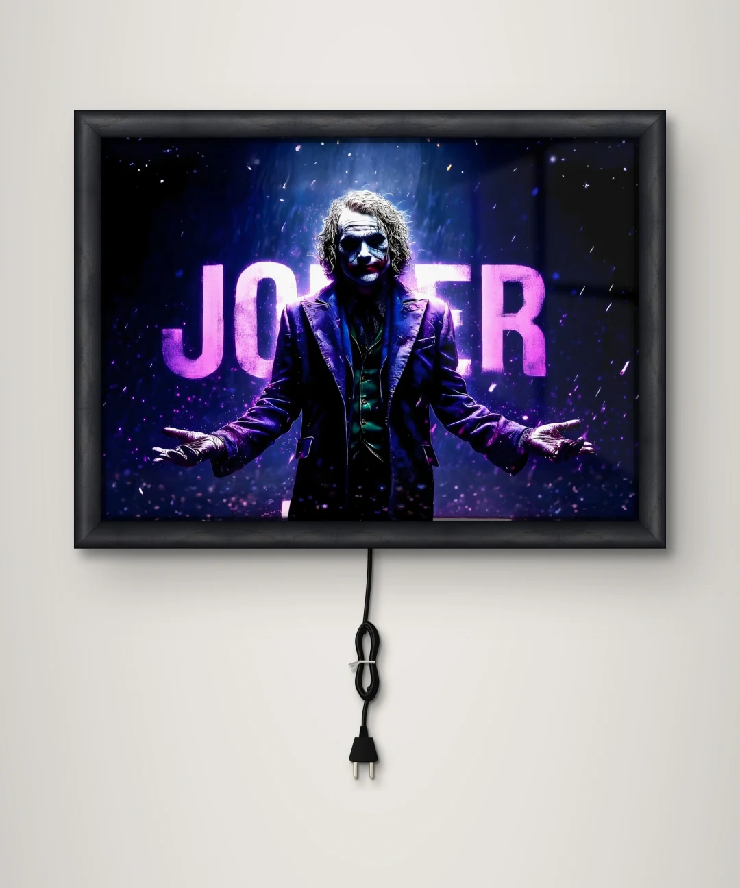 Joker Mor Neon Portre Işıklı Cam Tablo