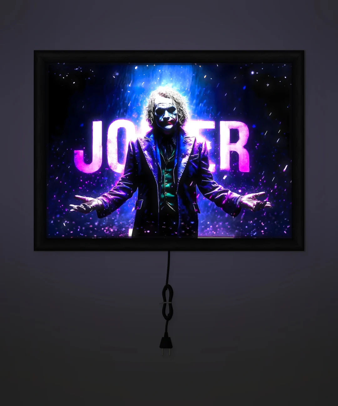 Joker Mor Neon Portre Işıklı Cam Tablo