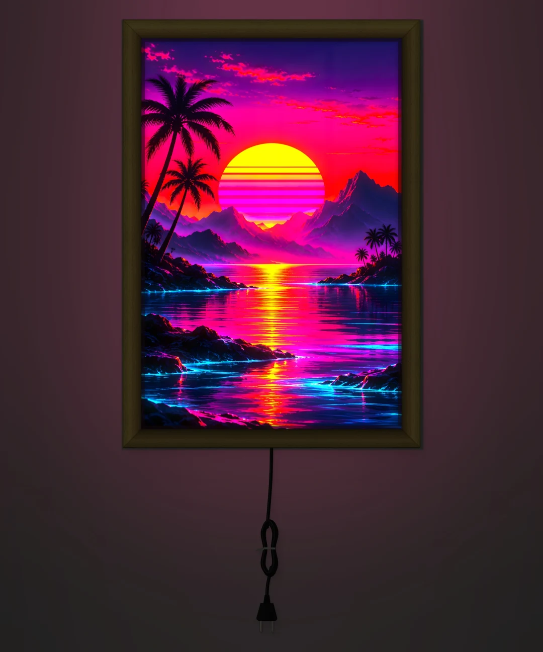 Retro Synthwave Gün Batımı Işıklı Cam Tablo