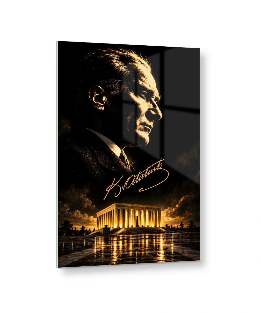 Altın Tonlu Atatürk ve Anıtkabir Cam Tablo