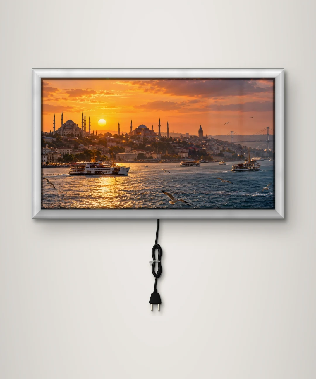 İstanbul Boğazı Gün Batımı Işıklı Cam Tablo