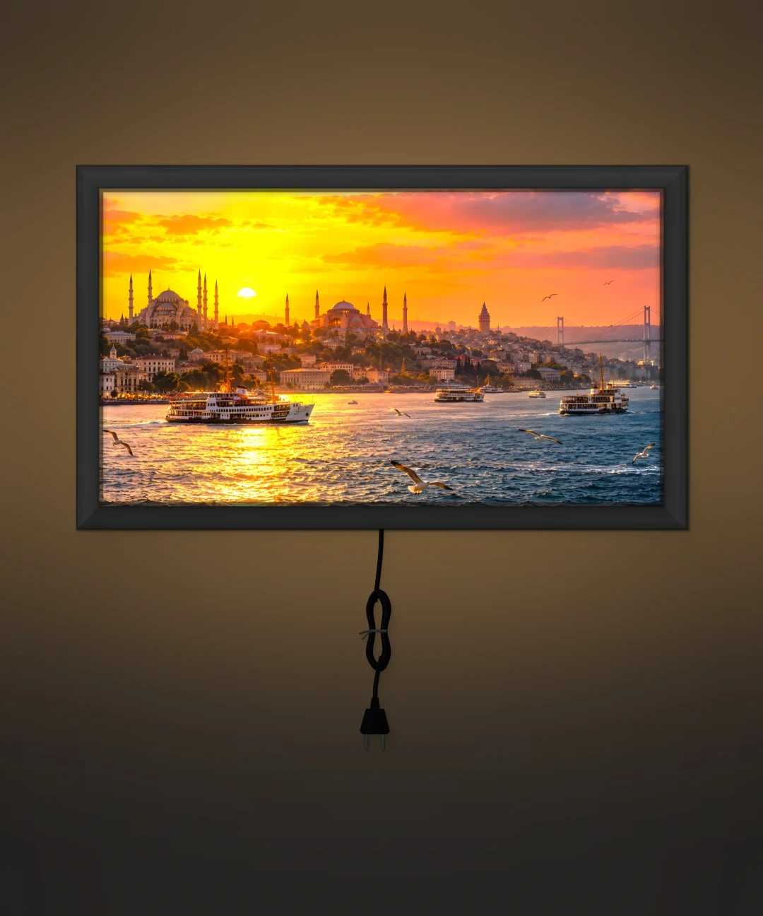 İstanbul Boğazı Gün Batımı Işıklı Cam Tablo