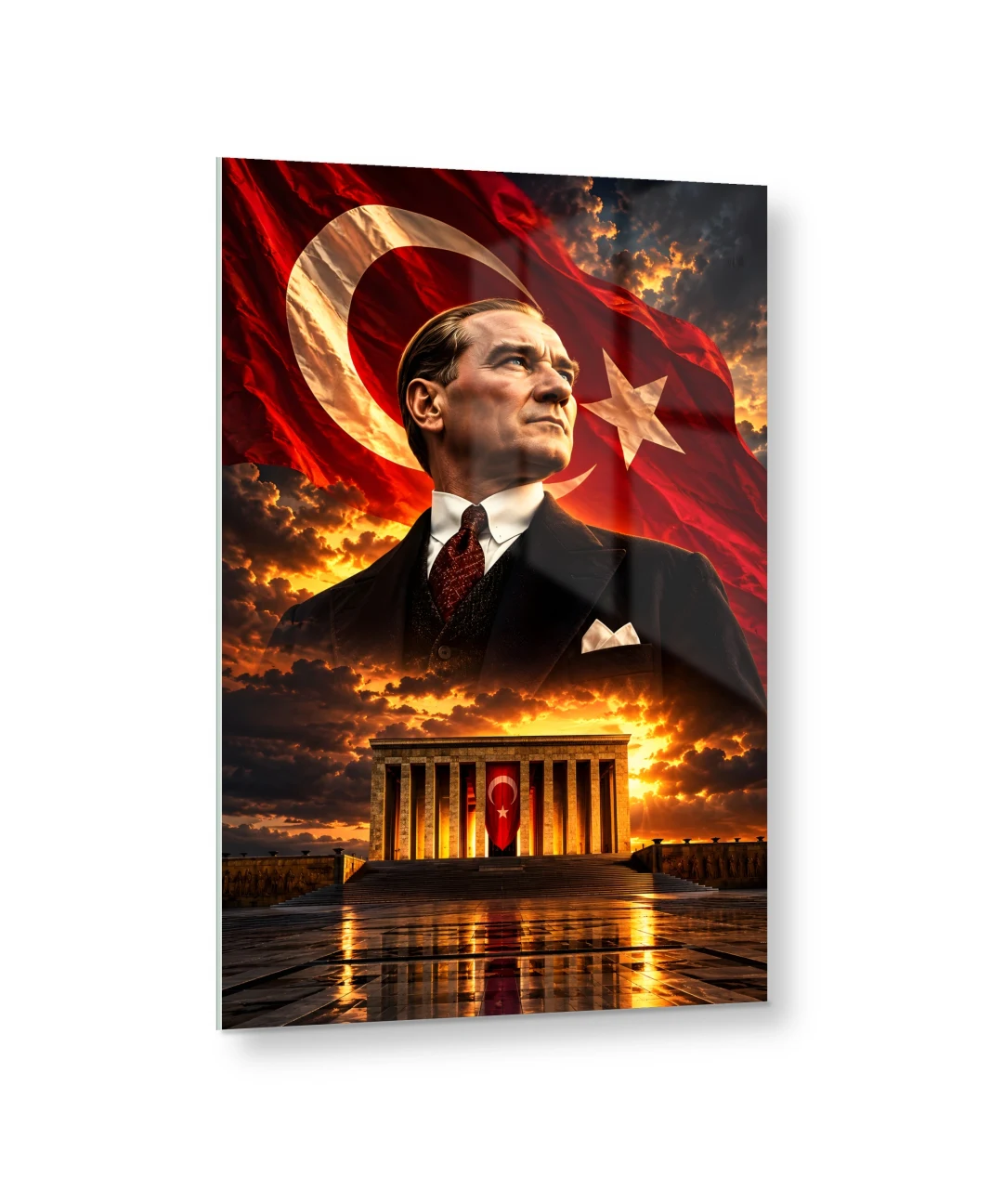 Gün Batımında Atatürk ve Anıtkabir Cam Tablo