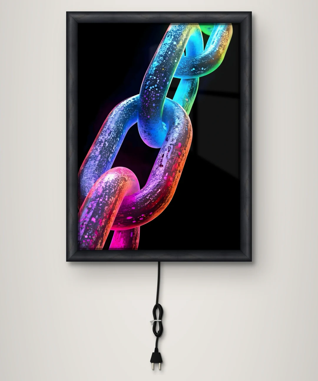 Neon Renkli Zincir Halkaları Işıklı Cam Tablo