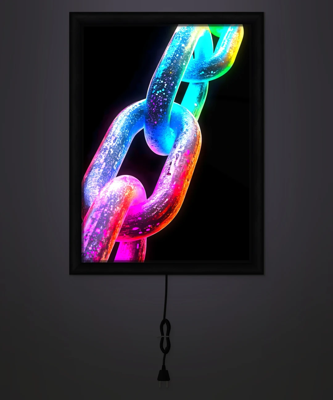 Neon Renkli Zincir Halkaları Işıklı Cam Tablo